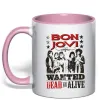 Чашка с цветной ручкой Bon Jovi Wanted dead or alive Нежно розовый фото