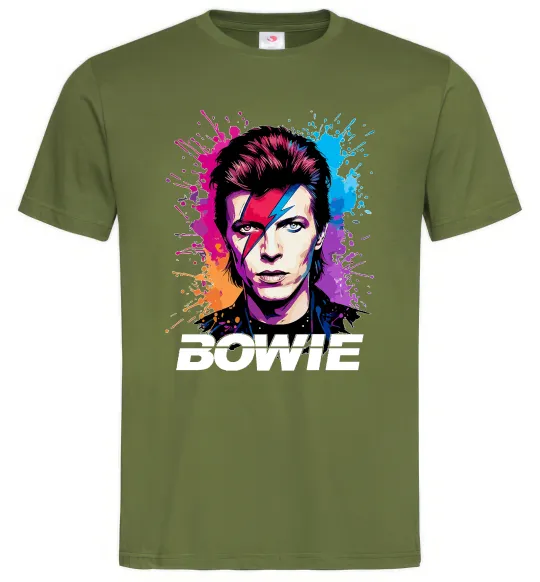 Мужская футболка Bowie art Оливковый фото