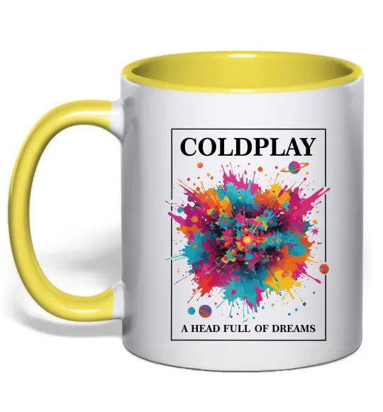 Чашка з кольоровою ручкою Coldplay Head full of dreams Сонячно жовтий фото