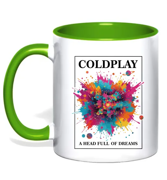 Чашка с цветной ручкой Coldplay Head full of dreams Лаймовый фото