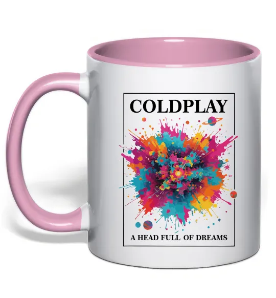 Чашка з кольоровою ручкою Coldplay Head full of dreams Ніжно рожевий фото