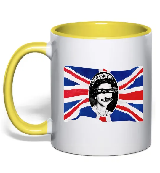 Чашка с цветной ручкой Sex Pistols God save the queen Солнечно желтый фото
