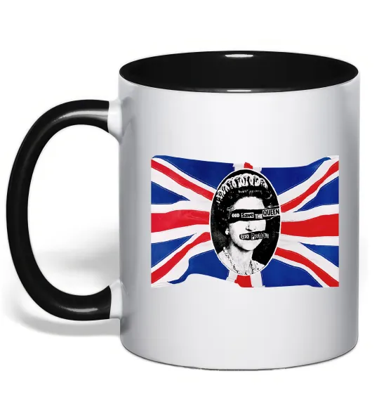 Чашка с цветной ручкой Sex Pistols God save the queen Черный фото