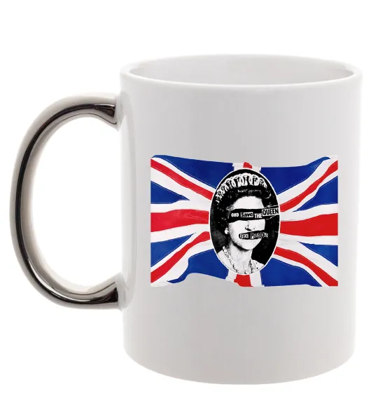 Чашка с цветной ручкой Sex Pistols God save the queen Серебро фото
