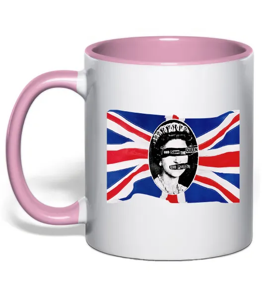 Чашка с цветной ручкой Sex Pistols God save the queen Нежно розовый фото