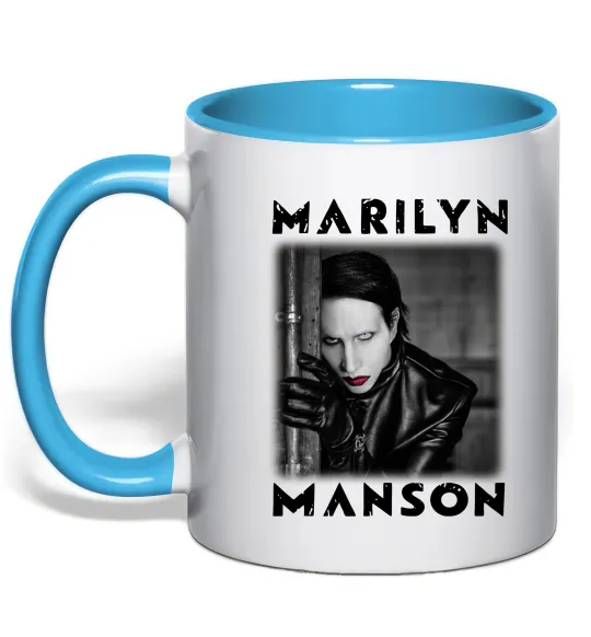 Чашка з кольоровою ручкою Marylin Manson фото Блакитний фото