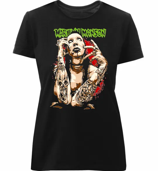 Женская премиум футболка Marilyn Manson art Черный фото