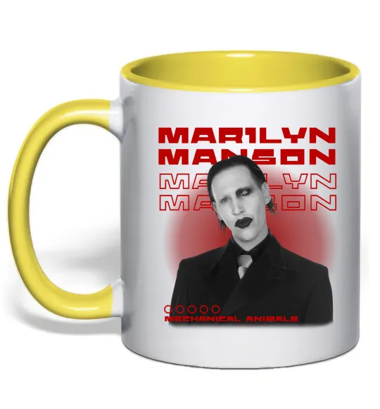 Чашка с цветной ручкой Marylin Manson Mechanical animals Солнечно желтый фото