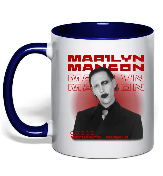 Чашка с цветной ручкой Marylin Manson Mechanical animals Глубокий темно-синий фото