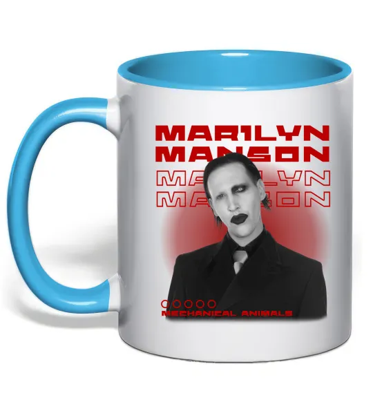Чашка с цветной ручкой Marylin Manson Mechanical animals Голубой фото