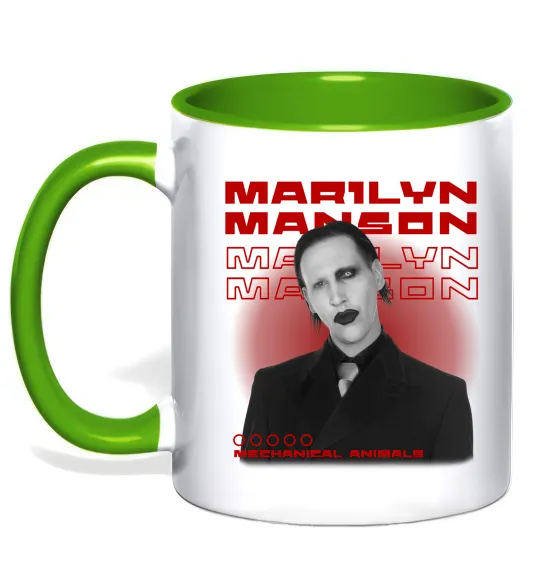 Чашка с цветной ручкой Marylin Manson Mechanical animals Зеленый фото