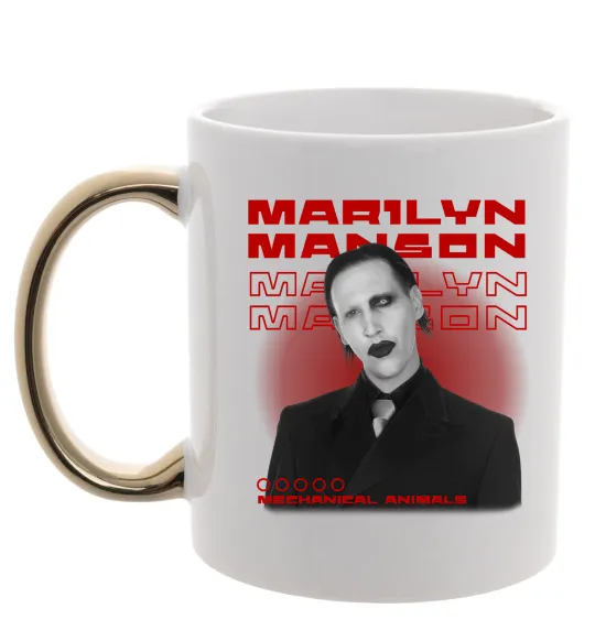 Чашка с цветной ручкой Marylin Manson Mechanical animals Золото фото