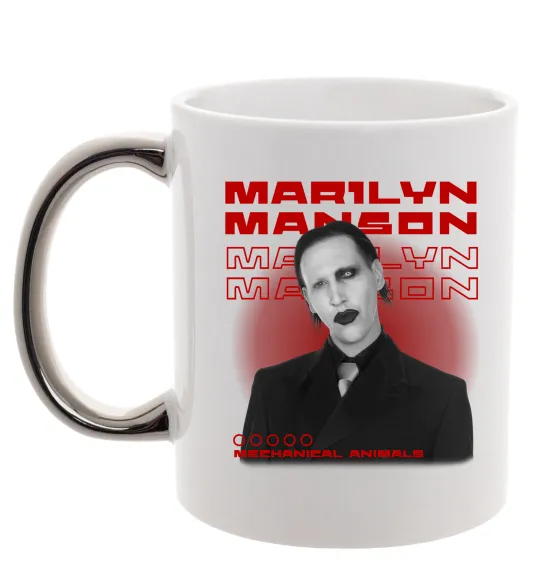 Чашка с цветной ручкой Marylin Manson Mechanical animals Серебро фото