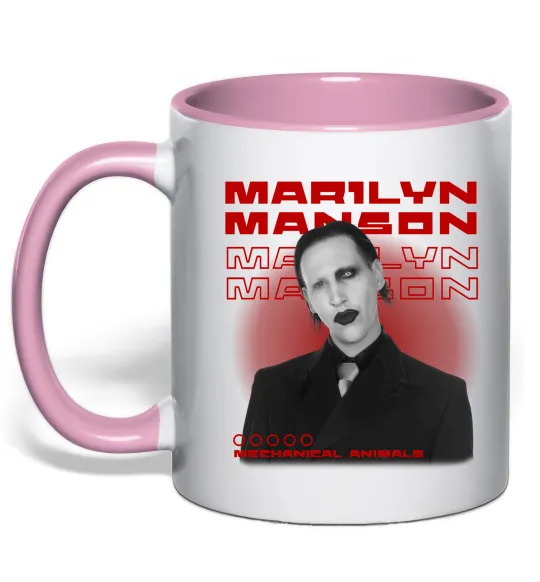 Чашка с цветной ручкой Marylin Manson Mechanical animals Нежно розовый фото