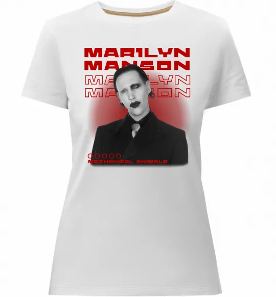 Жіноча преміум футболка Marylin Manson Mechanical animals Білий фото