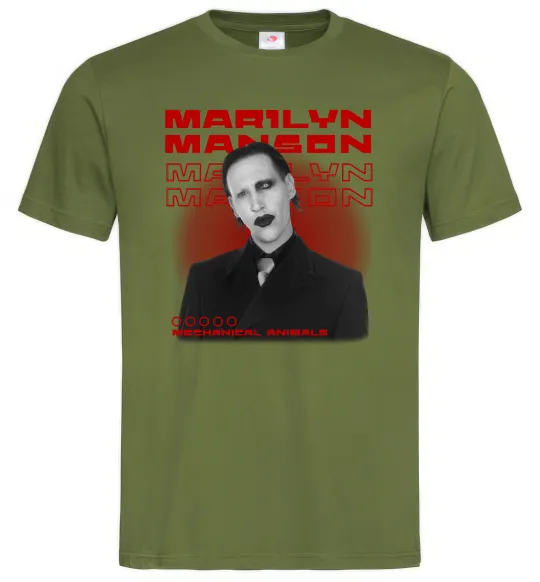 Мужская футболка Marylin Manson Mechanical animals Оливковый фото