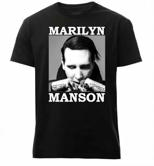 Мужская премиум футболка Marylin Manson photocard Черный фото