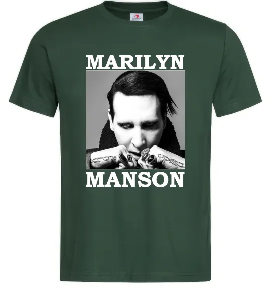 Мужская футболка Marylin Manson photocard Темно-зеленый фото
