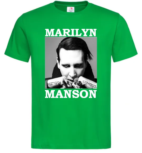 Мужская футболка Marylin Manson photocard Зеленый фото