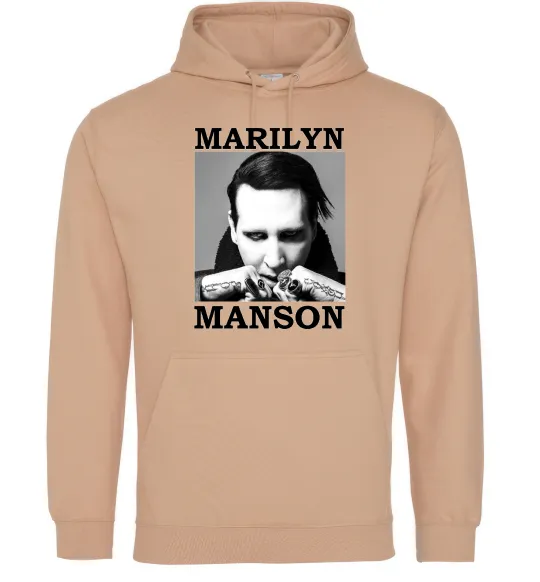 Мужская толстовка (худи) Marylin Manson photocard Песочный фото