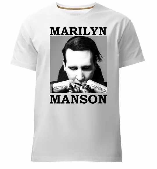 Мужская премиум футболка Marylin Manson photocard Белый фото