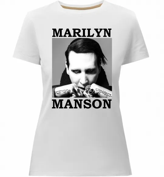 Женская премиум футболка Marylin Manson photocard Белый фото