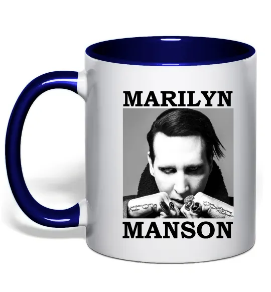 Чашка с цветной ручкой Marylin Manson photocard Глубокий темно-синий фото