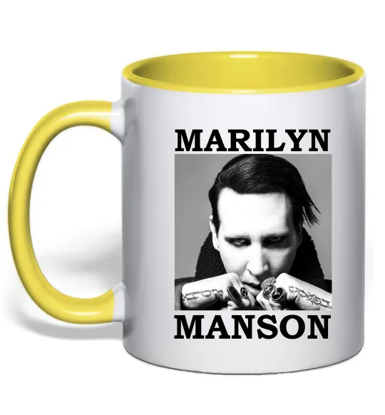 Чашка с цветной ручкой Marylin Manson photocard Лимонный фото