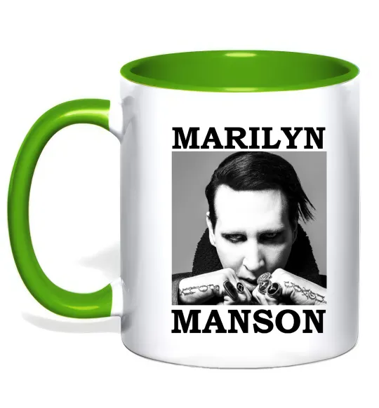 Чашка с цветной ручкой Marylin Manson photocard Зеленый фото