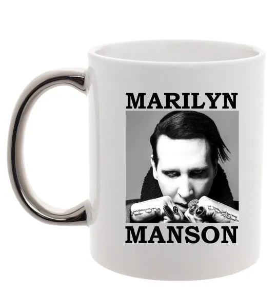 Чашка с цветной ручкой Marylin Manson photocard Серебро фото