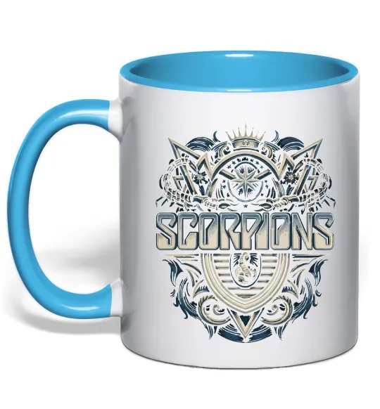 Чашка з кольоровою ручкою Scorpions art Блакитний фото