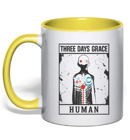 Чашка з кольоровою ручкою Three days grace Human Сонячно жовтий фото