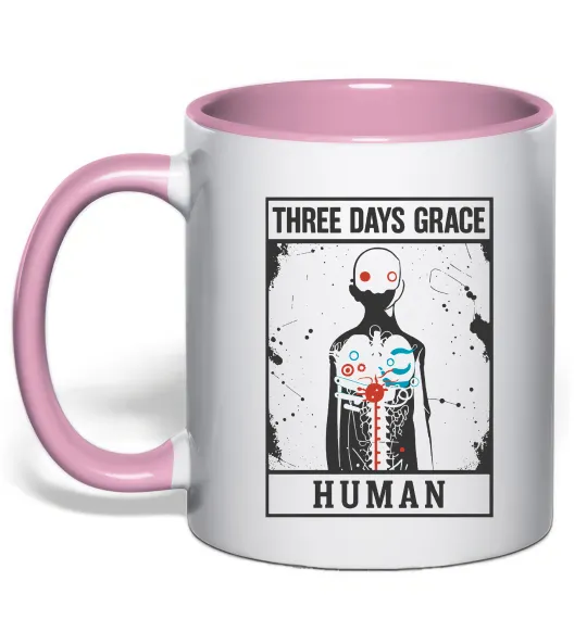 Чашка з кольоровою ручкою Three days grace Human Ніжно рожевий фото