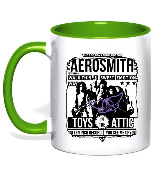 Чашка з кольоровою ручкою Aerosmith toys in the Attic Зелений фото