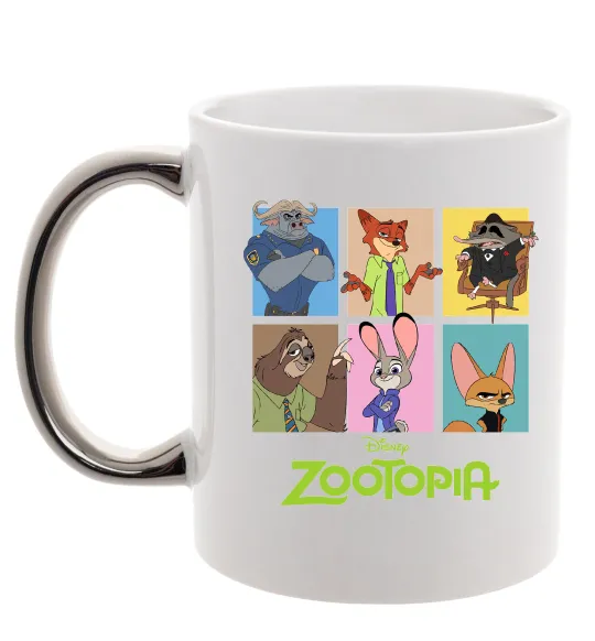 Чашка з кольоровою ручкою Зоотрополіс Срібло фото