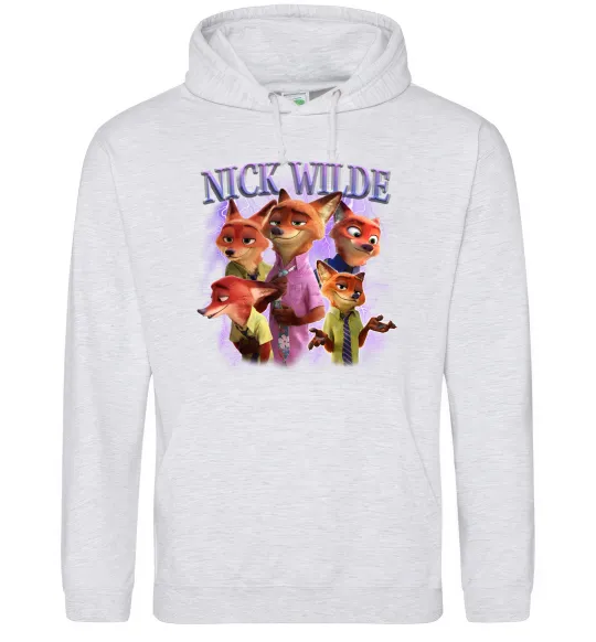 Мужская толстовка (худи) Nick Wilde Серый меланж фото