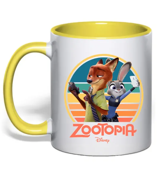 Чашка с цветной ручкой Nick and Judy selfie Лимонный фото