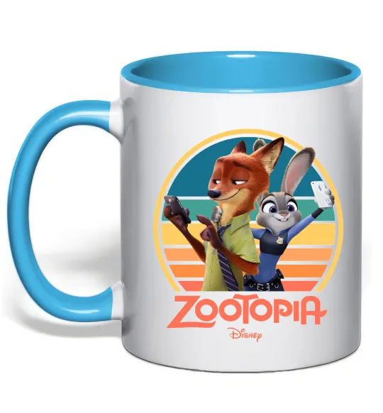 Чашка с цветной ручкой Nick and Judy selfie Голубой фото