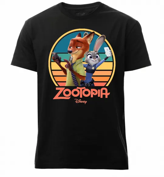 Мужская премиум футболка Nick and Judy selfie Черный фото