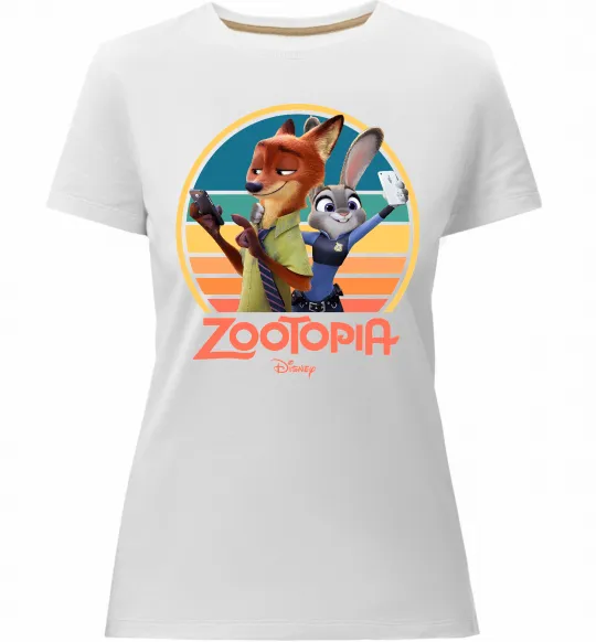 Женская премиум футболка Nick and Judy selfie Белый фото