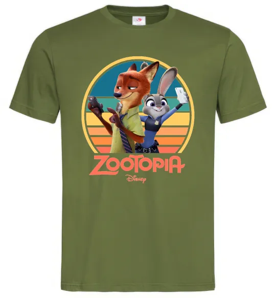 Мужская футболка Nick and Judy selfie Оливковый фото