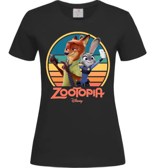 Женская футболка Nick and Judy selfie Черный фото