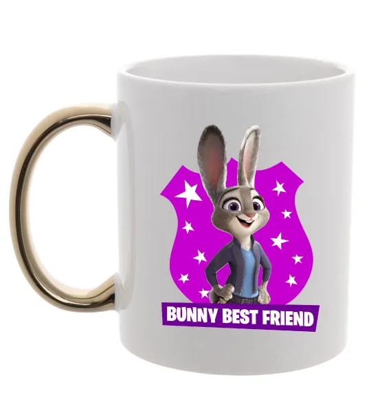 Чашка с цветной ручкой Bunny Best Friend Золото фото