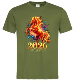 Мужская футболка 2026 Рік вогняного коня, колір - оливковий, розмір - XL Оливковый фото