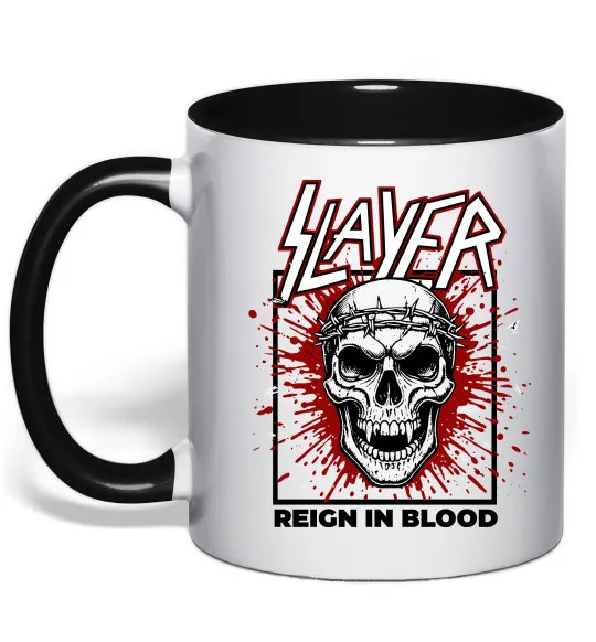 Чашка з кольоровою ручкою Slayer Reign in blood Чорний фото