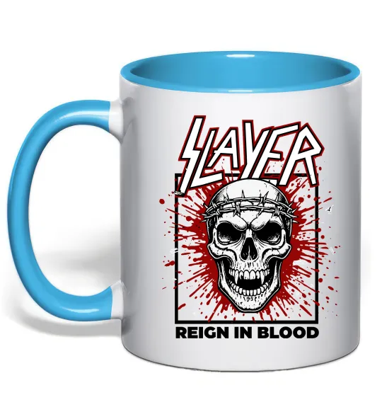 Чашка з кольоровою ручкою Slayer Reign in blood Блакитний фото