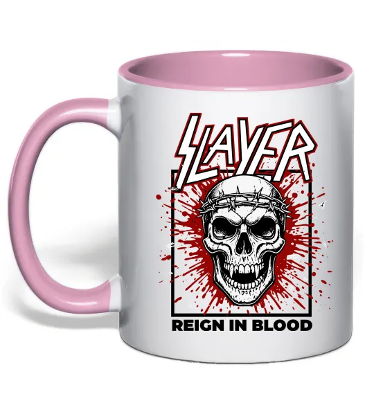 Чашка з кольоровою ручкою Slayer Reign in blood Ніжно рожевий фото