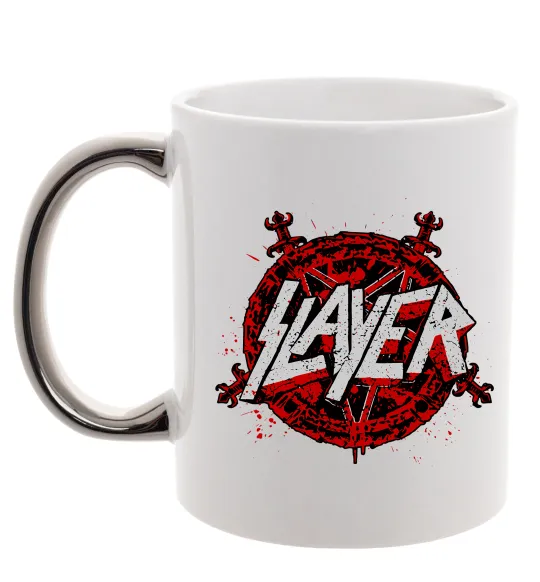 Чашка з кольоровою ручкою Slayer logo Срібло фото