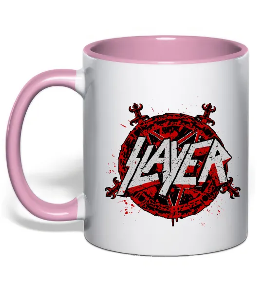 Чашка з кольоровою ручкою Slayer logo Ніжно рожевий фото