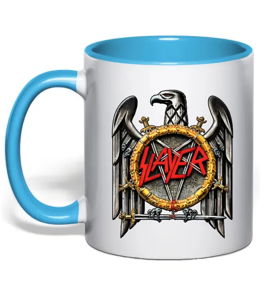 Чашка с цветной ручкой Slayer eagle logo Голубой фото